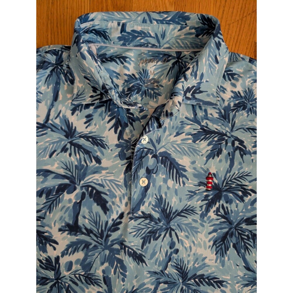 Johnnie-O Earle Polo Shirt Men M Gulf Tropical Palm Print Harbor Town Golf Links